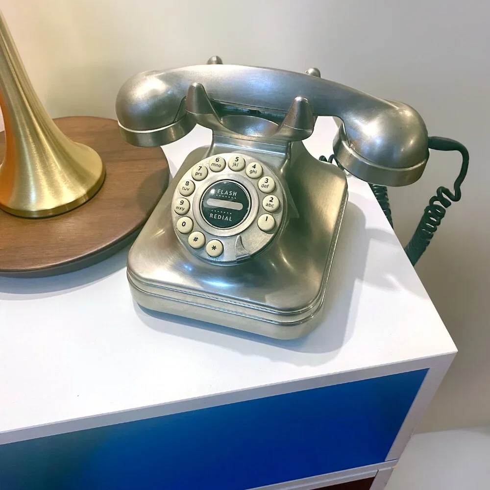 POTTERY BARN Vintage Silver Table Rotary Phone - Picture 1 of 2
